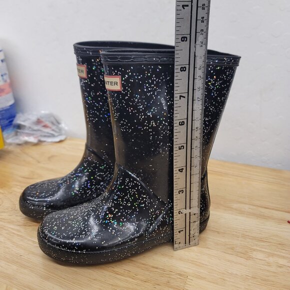 Hunter Kids First Classic Glitter Slip On Wellington Unisex Boot Black US 12 - Picture 3 of 7